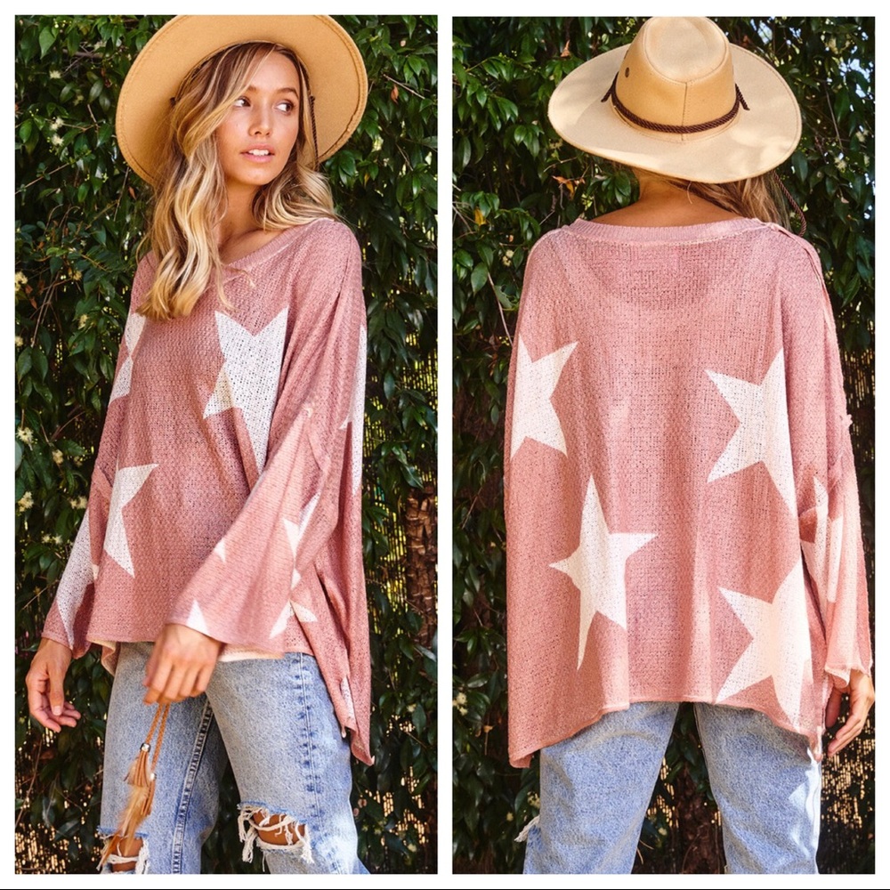 #14 Light rust Star Print LightWeight Dolman Sweater - Picture 7 of 7